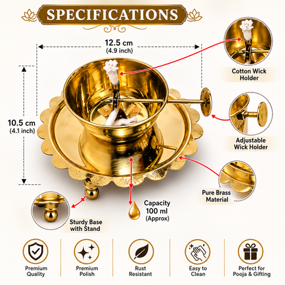 Akhand Diya Lamp with Adjustable wick & Glass