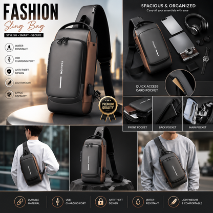 Crossbody Sling Bag for Men Women, Anti-Theft Fashion Chest Bag with Usb Charging Port, Messenger Bags, Waterproof Casual Shoulder Bag