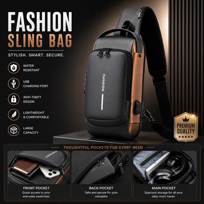 Crossbody Sling Bag for Men Women, Anti-Theft Fashion Chest Bag with Usb Charging Port, Messenger Bags, Waterproof Casual Shoulder Bag