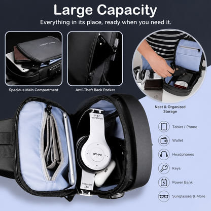 Crossbody Sling Bag for Men Women, Anti-Theft Fashion Chest Bag with Usb Charging Port, Messenger Bags, Waterproof Casual Shoulder Bag