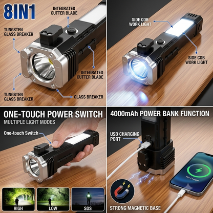 8 in 1 Portable Rechargeable Torch LED Flashlight